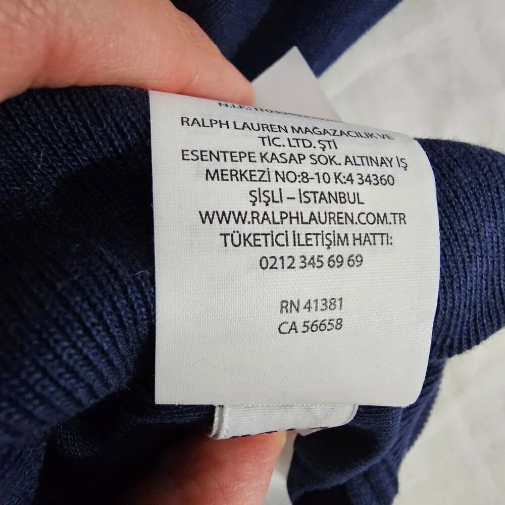 Polo Ralph Lauren Navy Track Jacket XL Full-Zip Cotton Blend With White Stripes